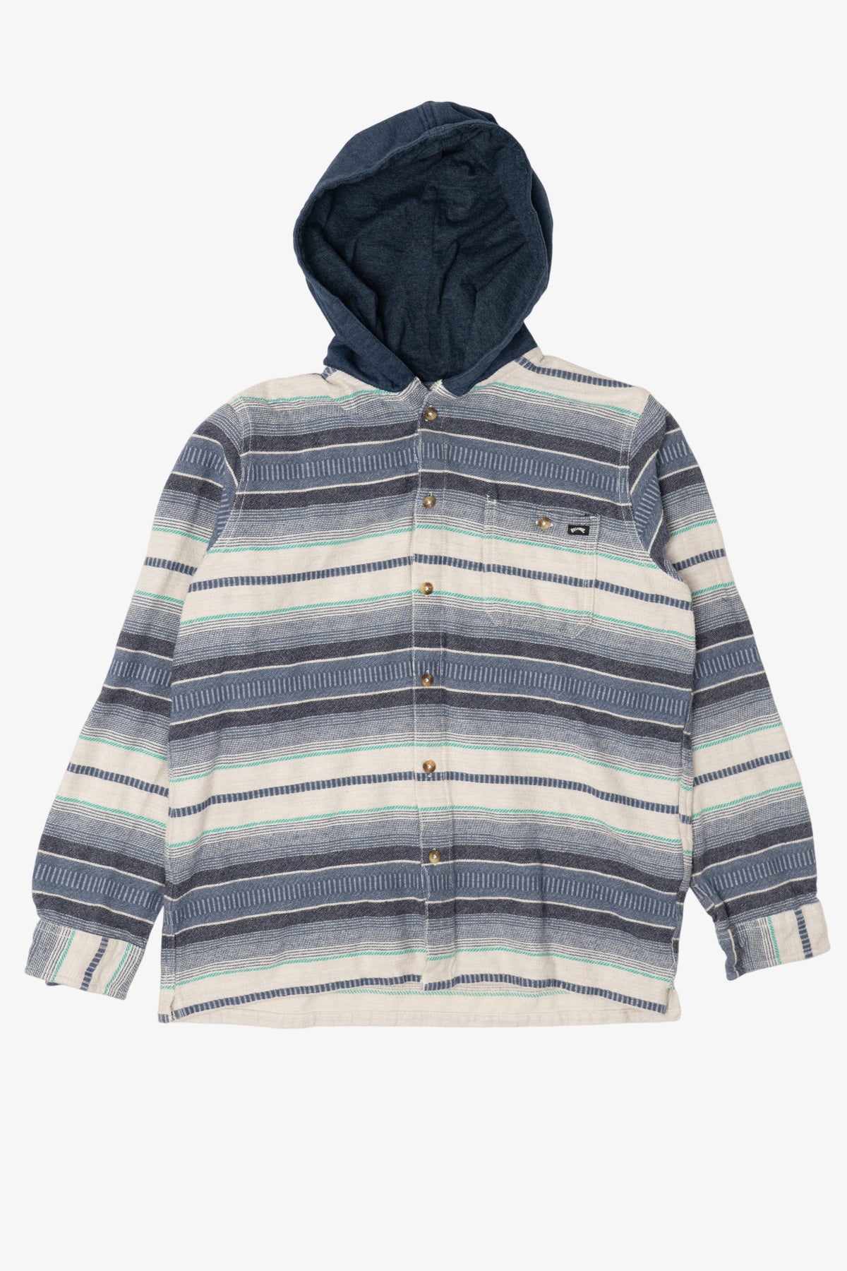 Blue Striped Billabong Hooded Button Up Shirt (2010s)