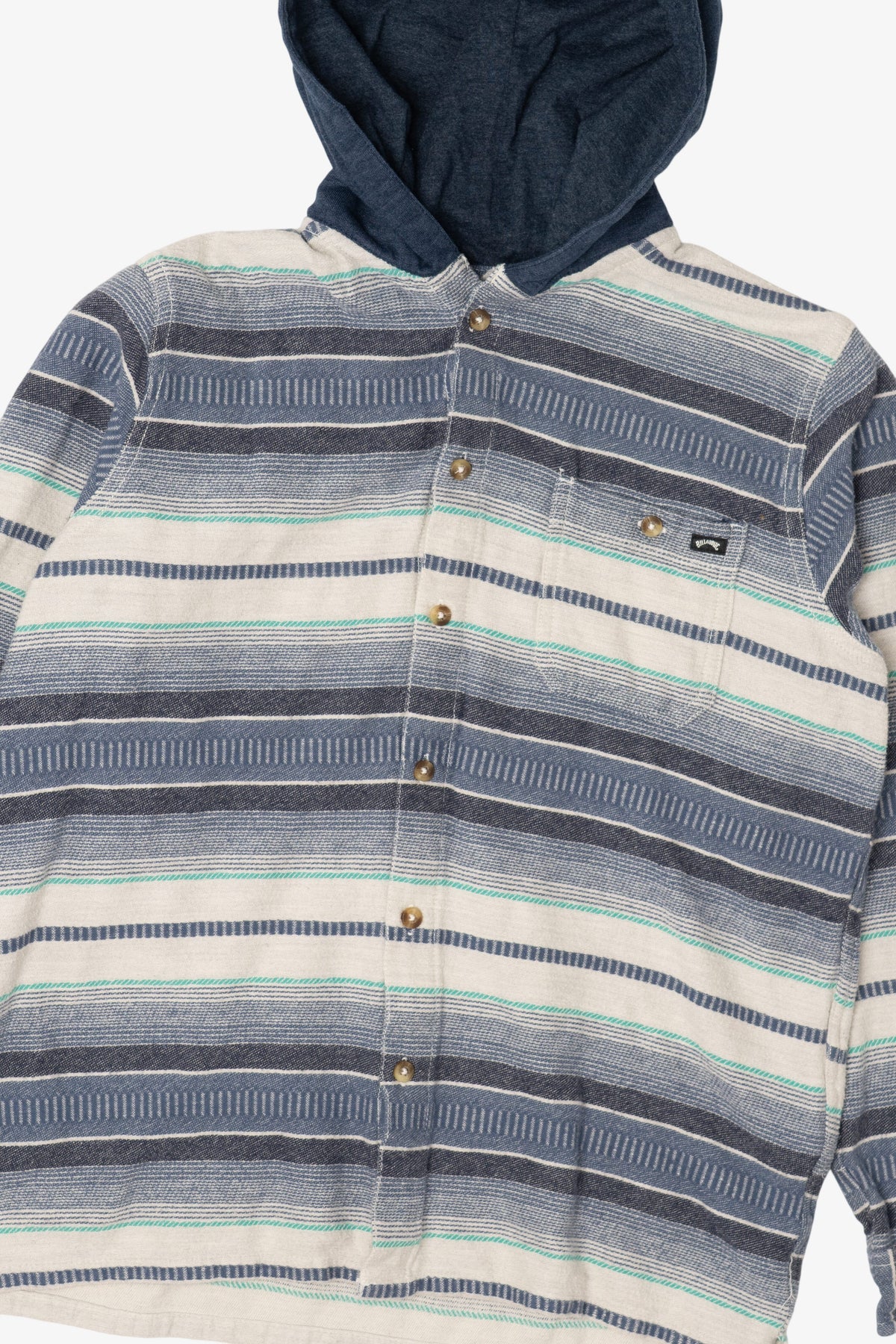 Blue Striped Billabong Hooded Button Up Shirt (2010s)