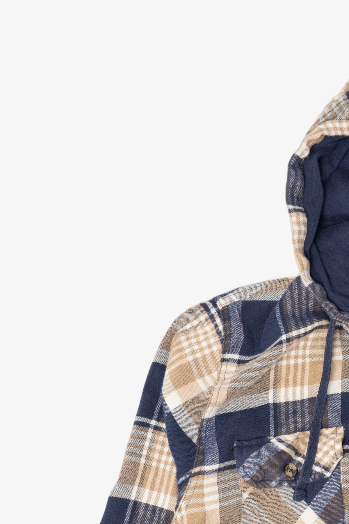 Vintage Navy Blue Plaid Open Trails Hooded Button Up Shirt (1990s)