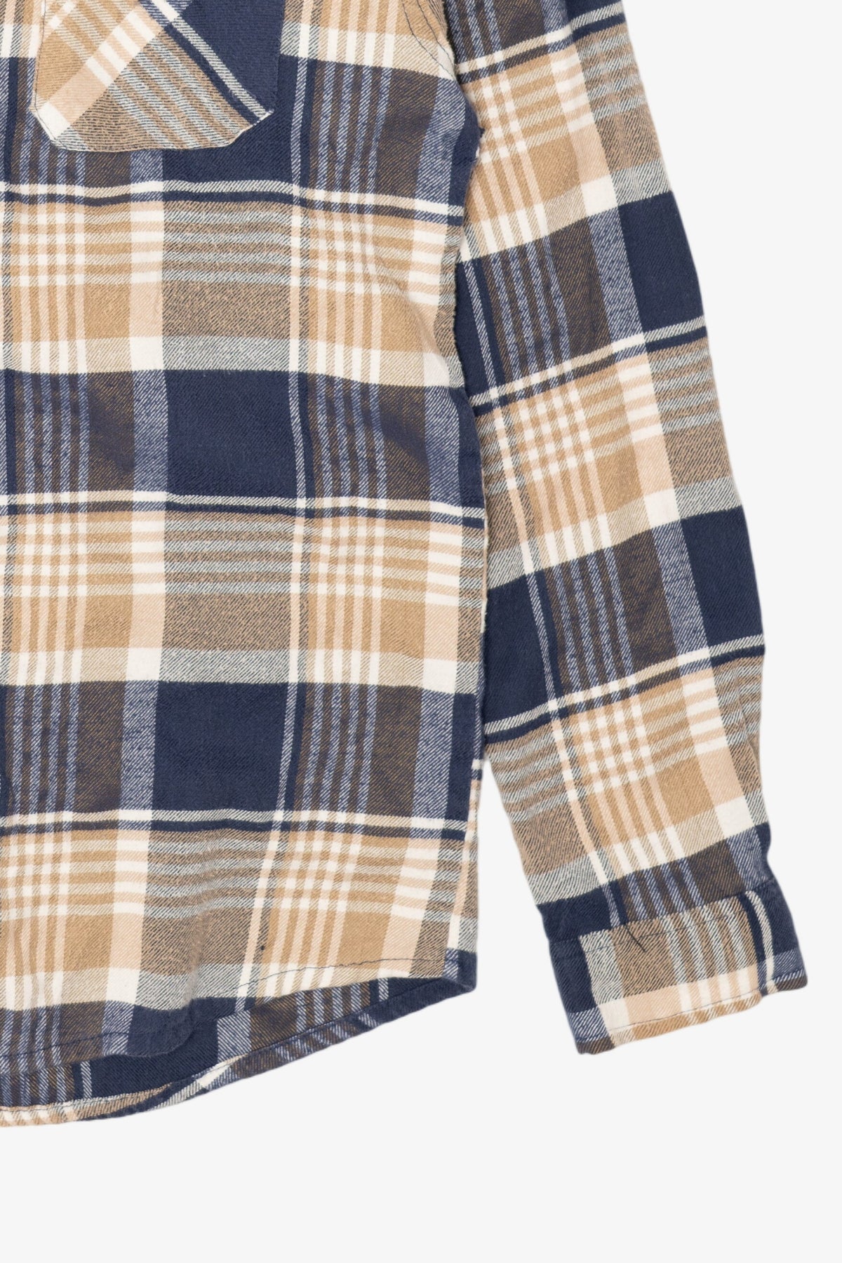 Vintage Navy Blue Plaid Open Trails Hooded Button Up Shirt (1990s)