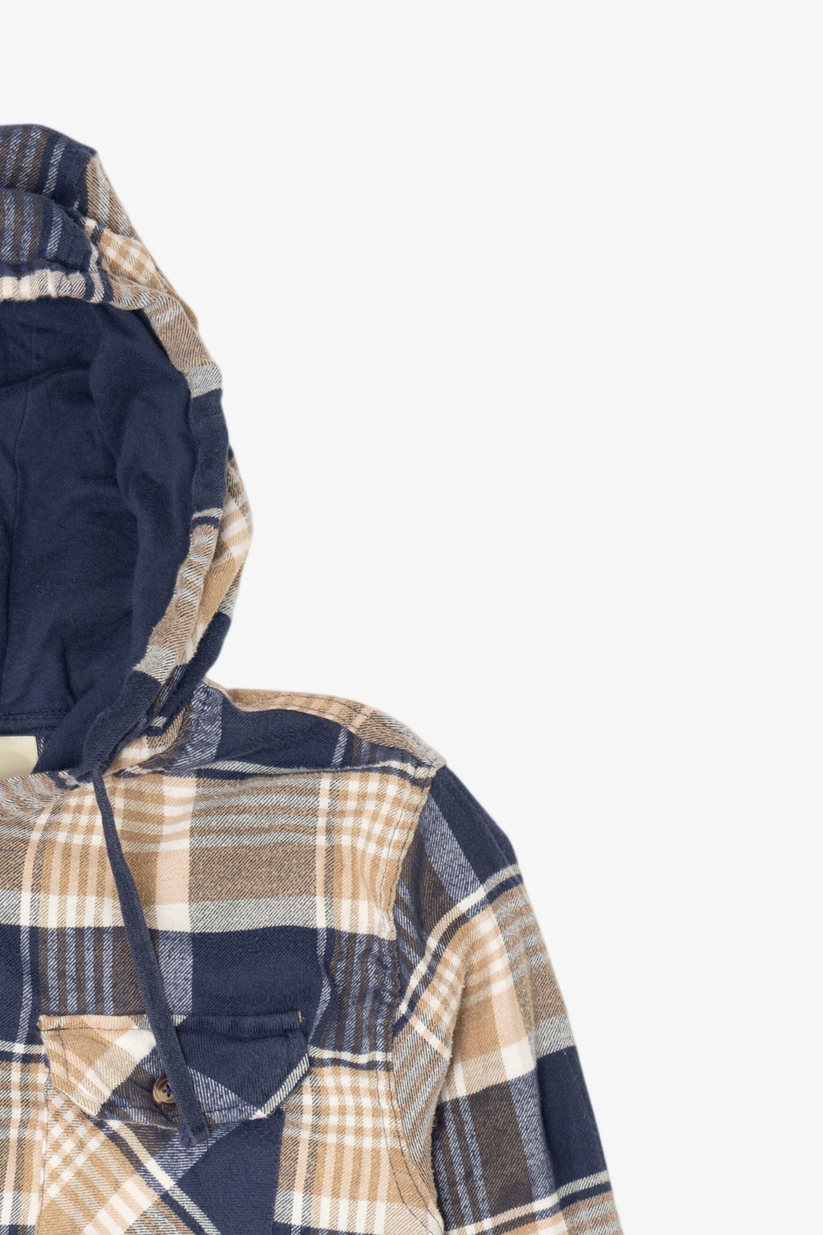 Vintage Navy Blue Plaid Open Trails Hooded Button Up Shirt (1990s)