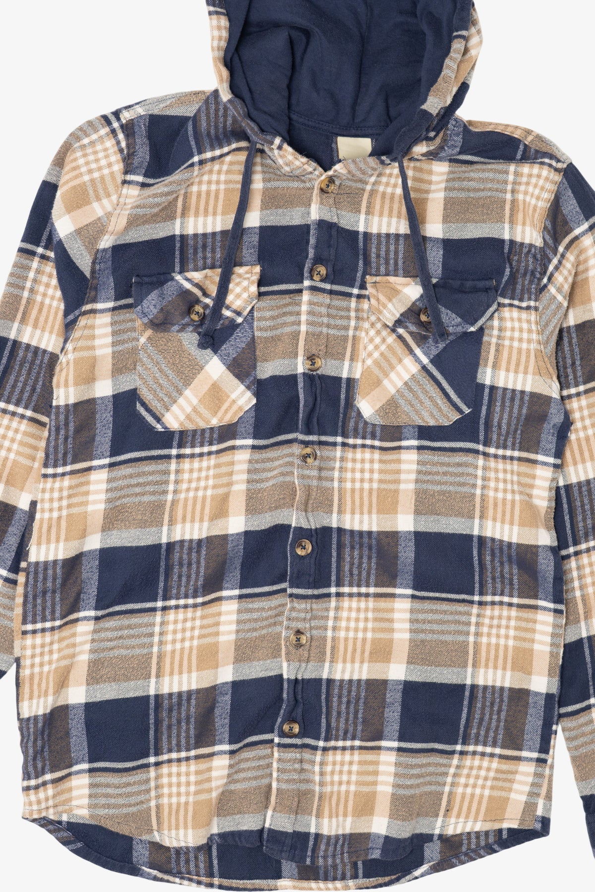 Vintage Navy Blue Plaid Open Trails Hooded Button Up Shirt (1990s)