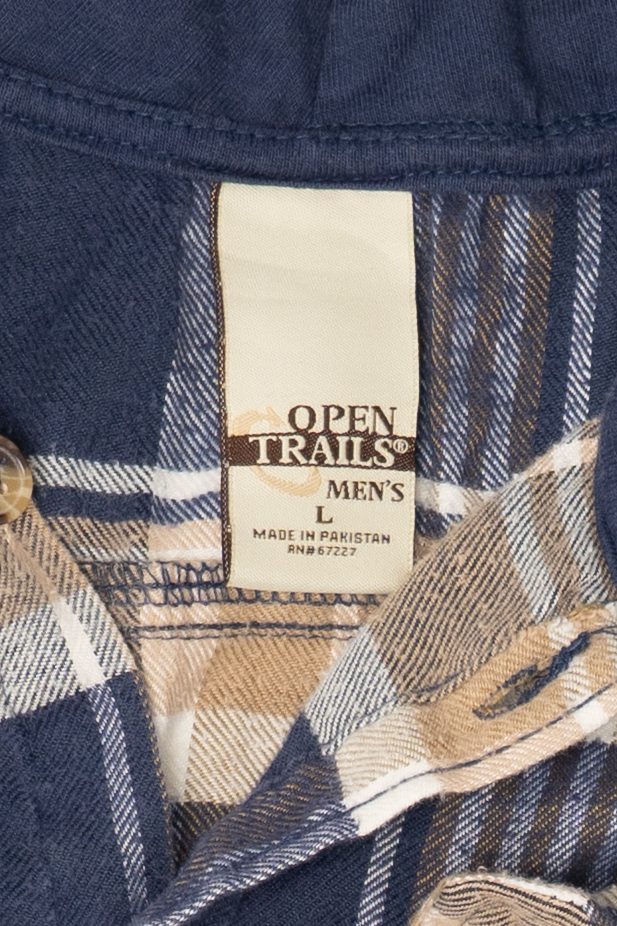 Vintage Navy Blue Plaid Open Trails Hooded Button Up Shirt (1990s)