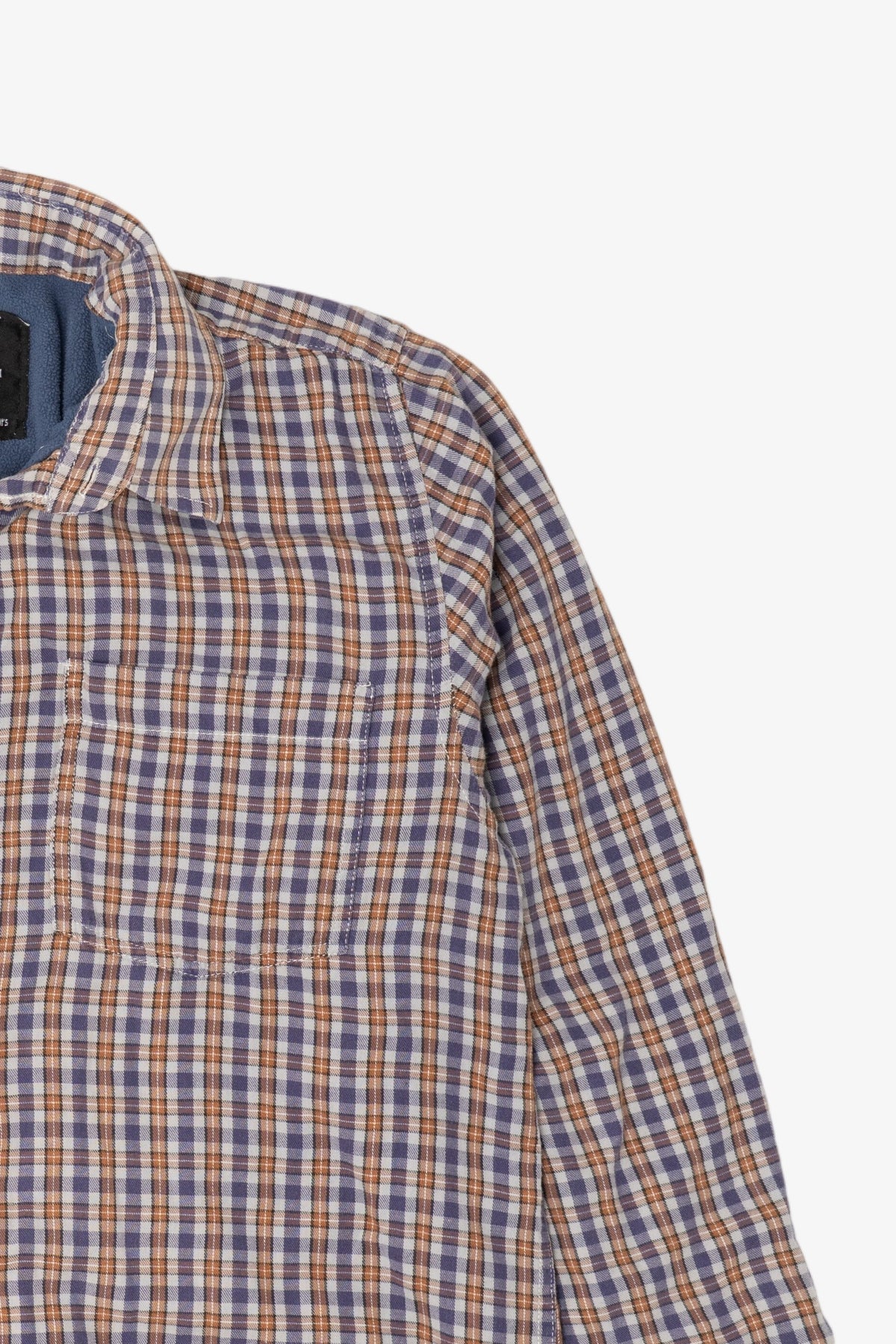 Navy Blue Plaid Grit Iron Blanket Lined Button Up Flannel Shirt (2000s)