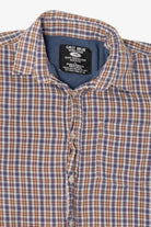 Navy Blue Plaid Grit Iron Blanket Lined Button Up Flannel Shirt (2000s)