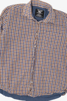 Navy Blue Plaid Grit Iron Blanket Lined Button Up Flannel Shirt (2000s)