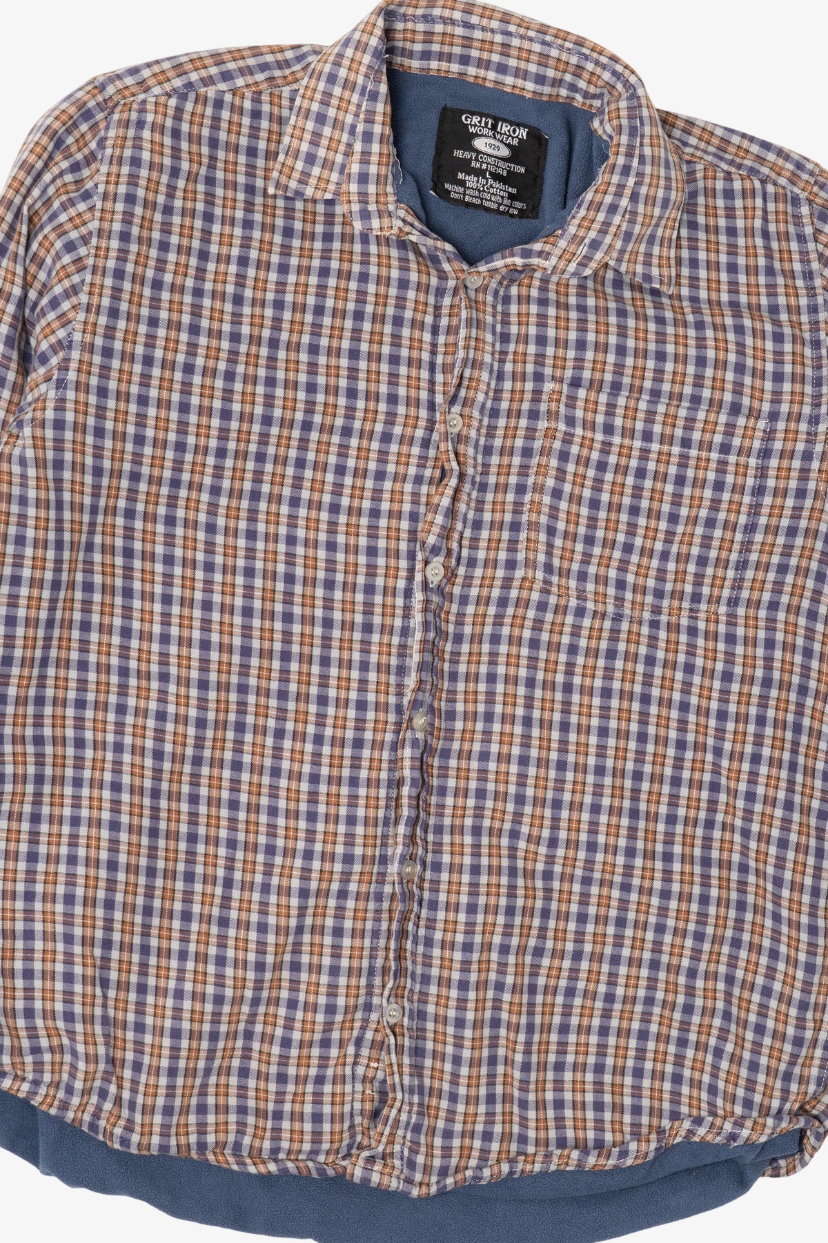 Navy Blue Plaid Grit Iron Blanket Lined Button Up Flannel Shirt (2000s)