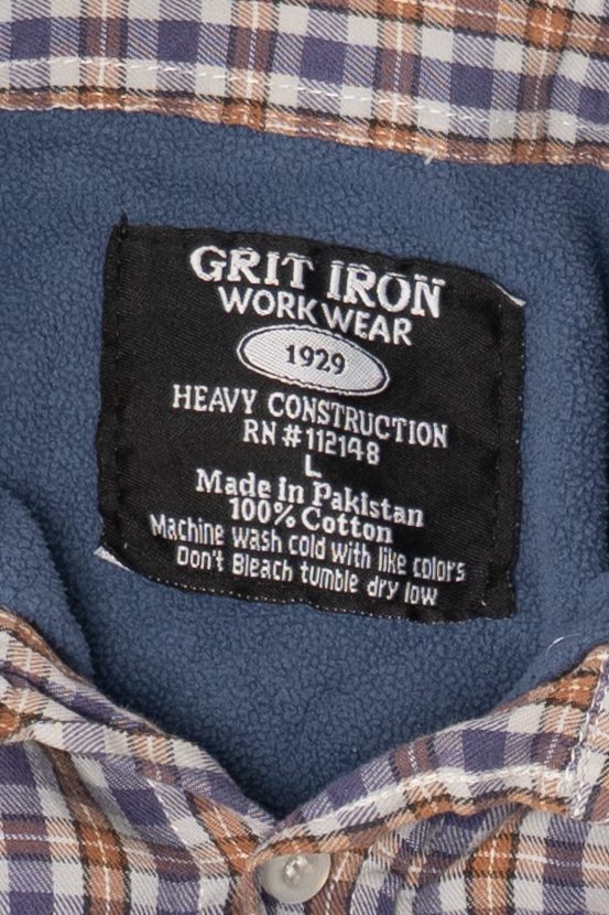 Navy Blue Plaid Grit Iron Blanket Lined Button Up Flannel Shirt (2000s)