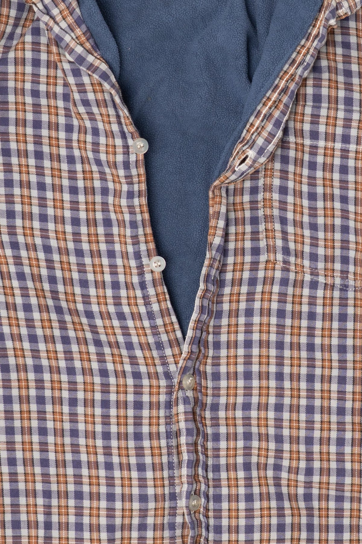 Navy Blue Plaid Grit Iron Blanket Lined Button Up Flannel Shirt (2000s)