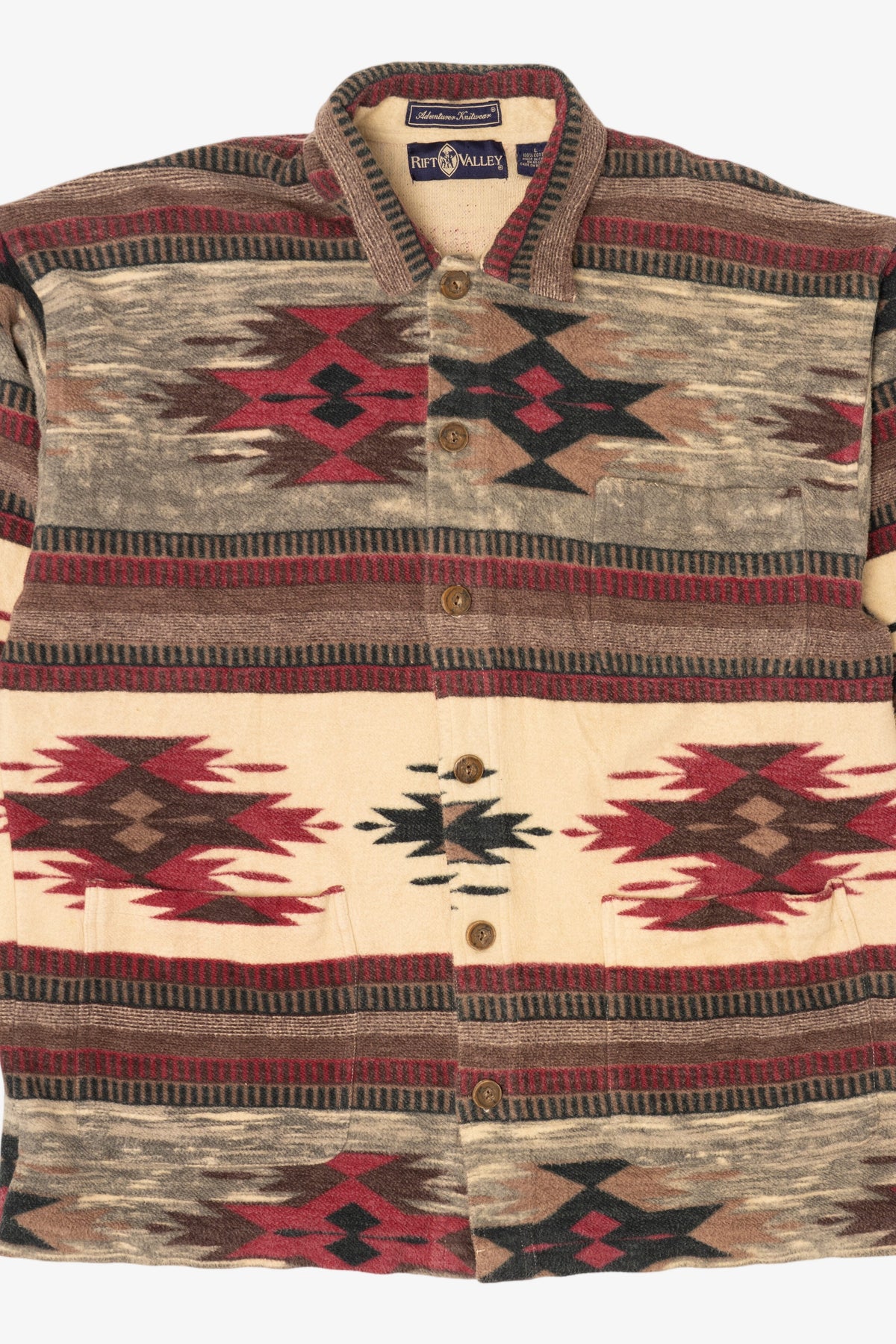 Vintage Beige Southwestern Aztec Pattern Rift Valley Button Up Shirt (1990s)