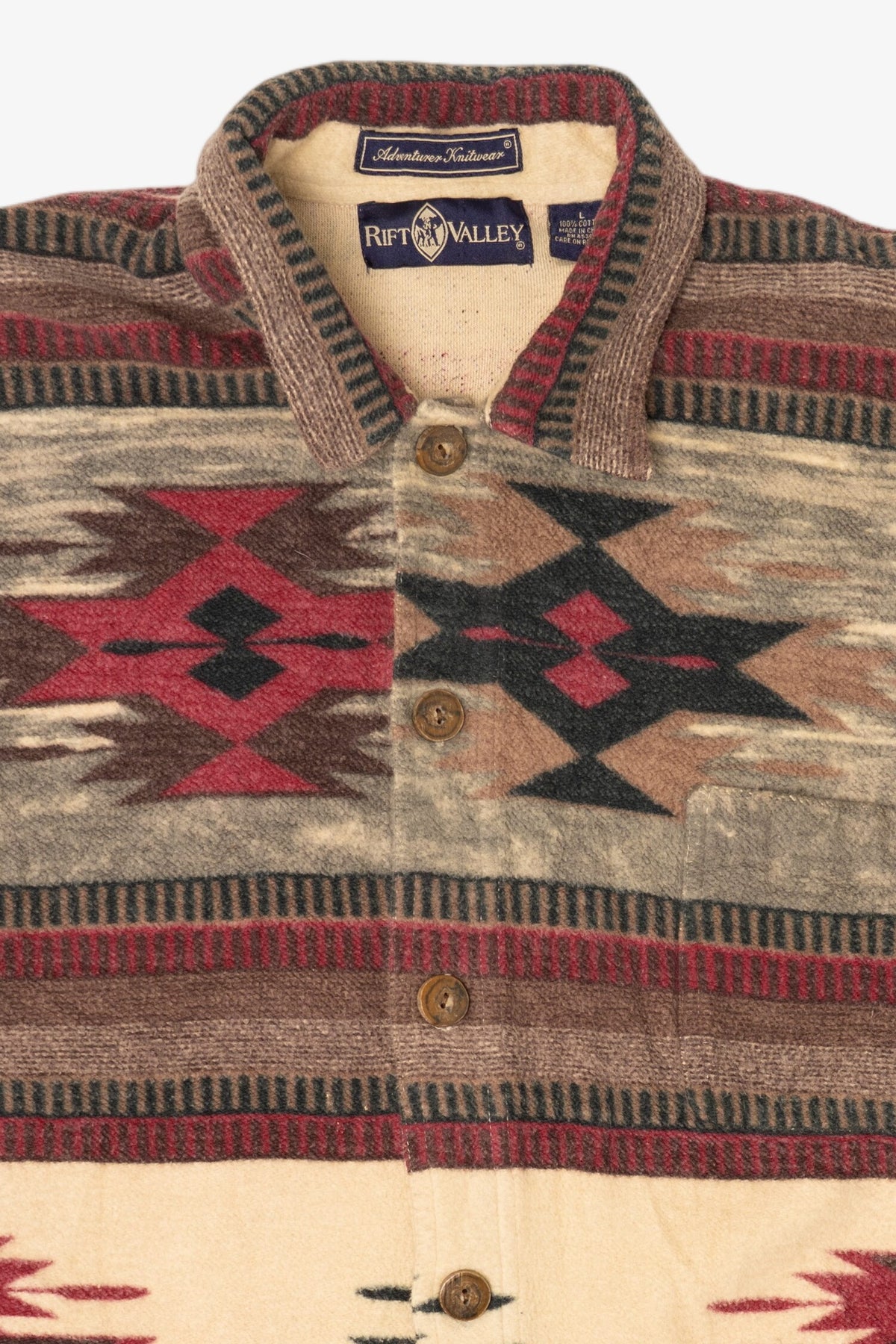 Vintage Beige Southwestern Aztec Pattern Rift Valley Button Up Shirt (1990s)