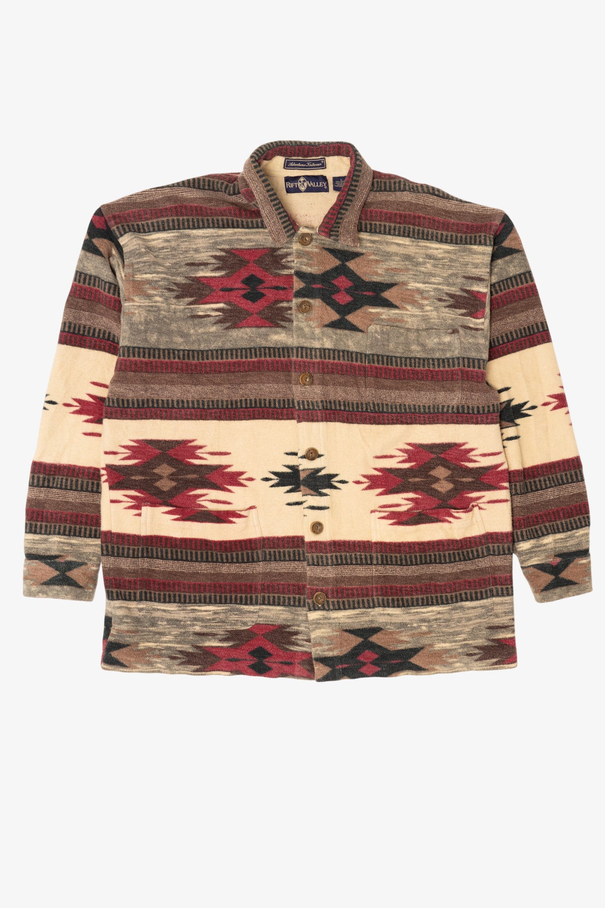 Vintage Beige Southwestern Aztec Pattern Rift Valley Button Up Shirt (1990s)