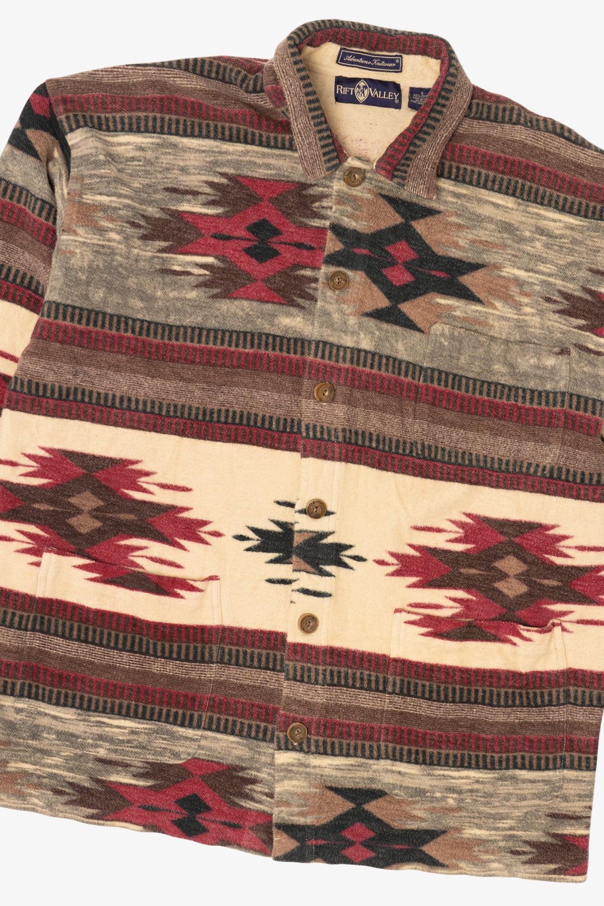 Vintage Beige Southwestern Aztec Pattern Rift Valley Button Up Shirt (1990s)