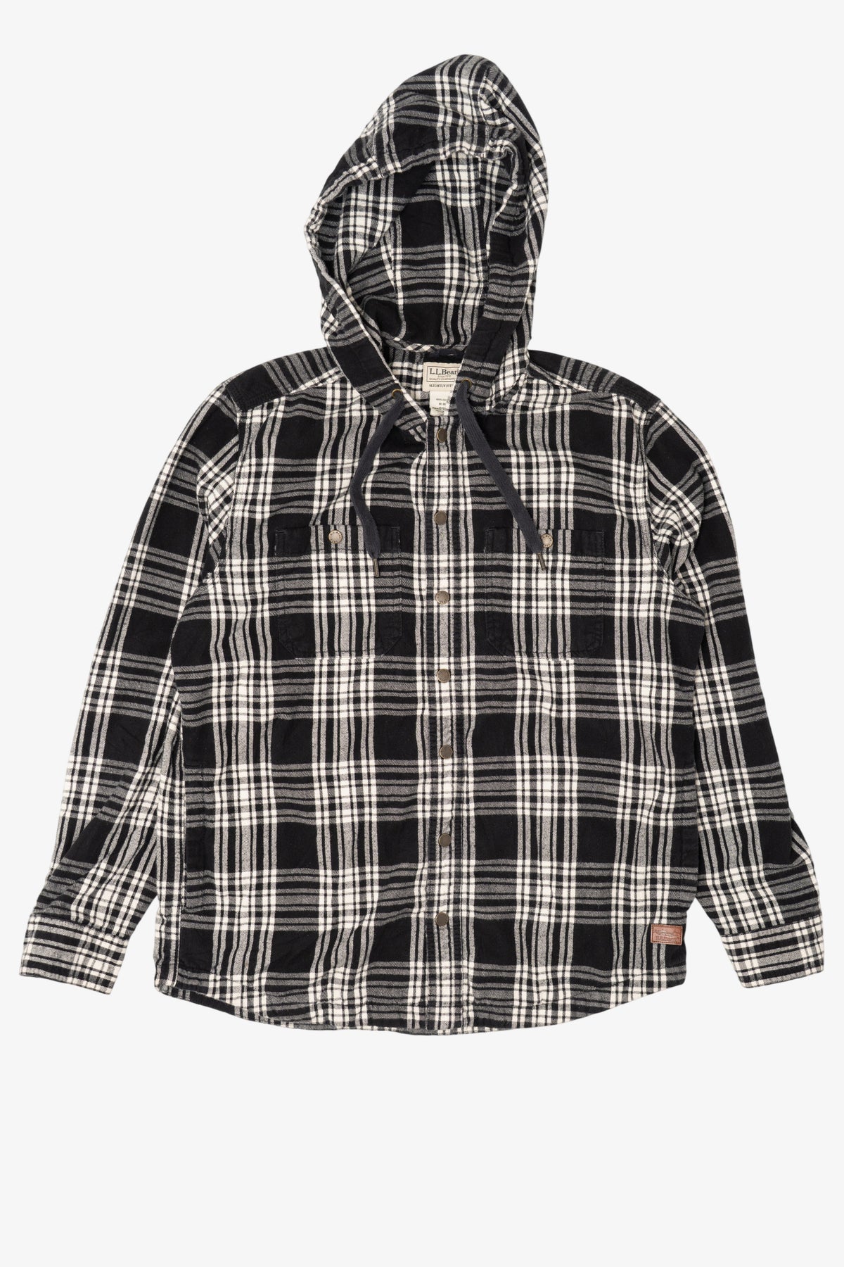 Black And White Plaid L.L. Bean Hooded Button Up Shirt (2010s)