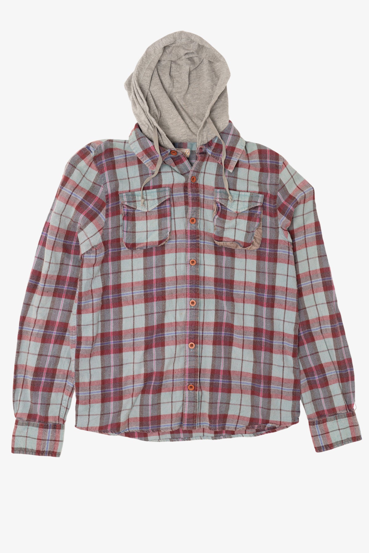 Red Plaid Buffalo David Bitton Hooded Button Up Shirt (2010s)