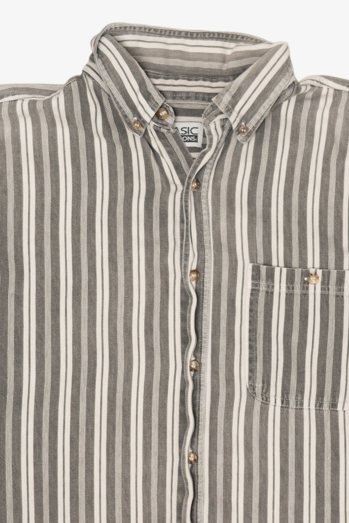 Vintage Gray Striped Basic Editions Button Up Shirt (1990s)