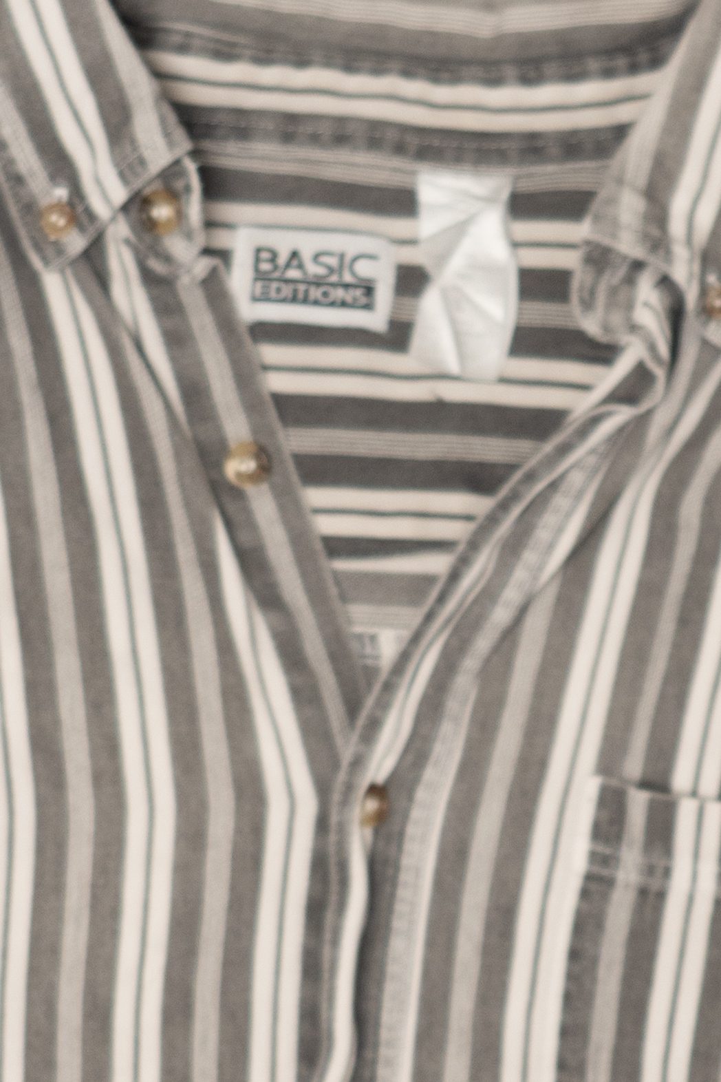 Vintage Gray Striped Basic Editions Button Up Shirt (1990s)