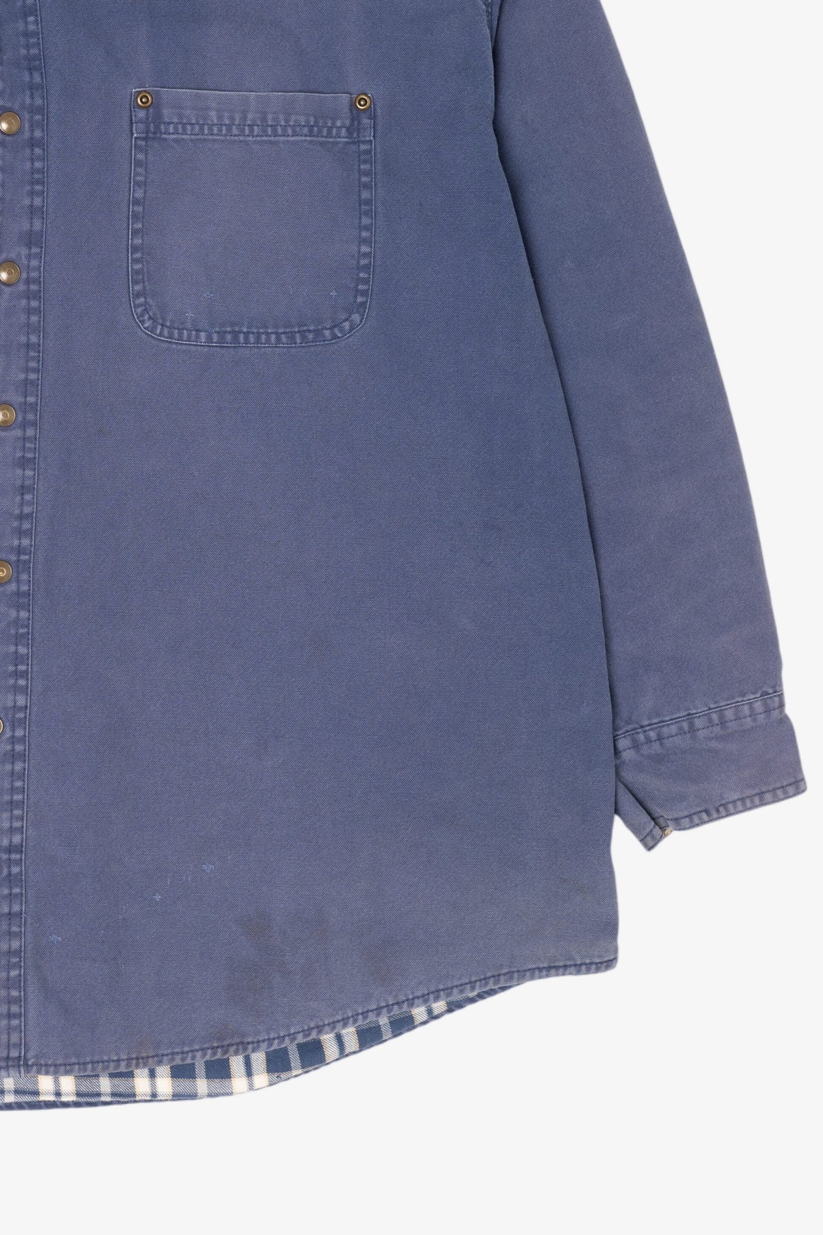 Vintage Blue Distressed Chesterfield Plaid Lined Button Up Shirt (1990s)