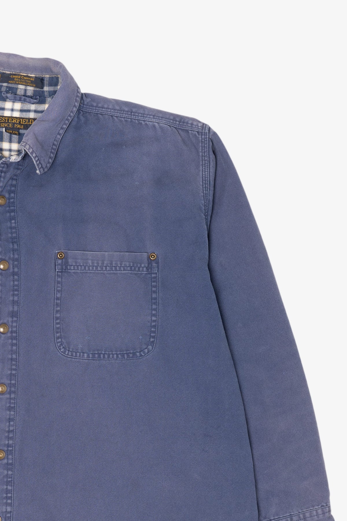 Vintage Blue Distressed Chesterfield Plaid Lined Button Up Shirt (1990s)