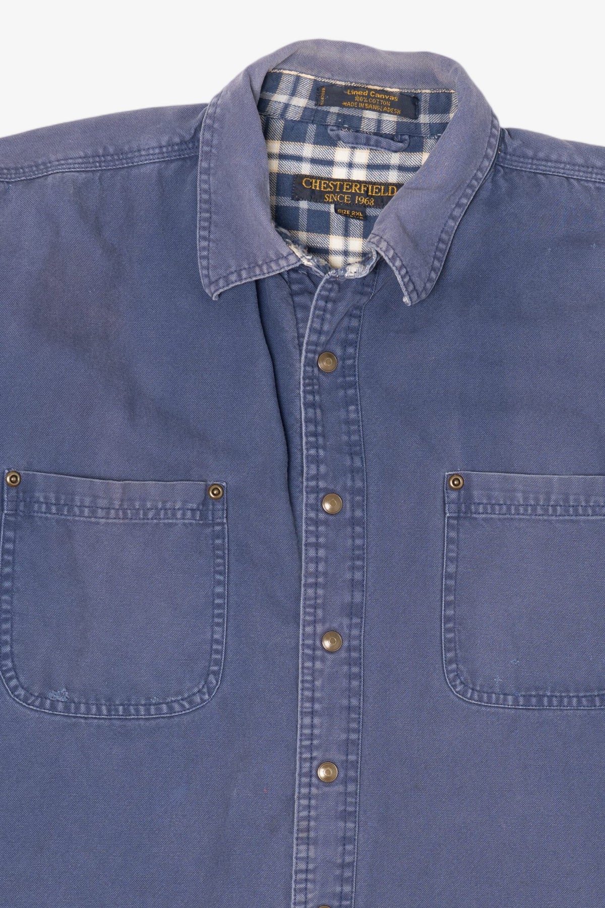 Vintage Blue Distressed Chesterfield Plaid Lined Button Up Shirt (1990s)
