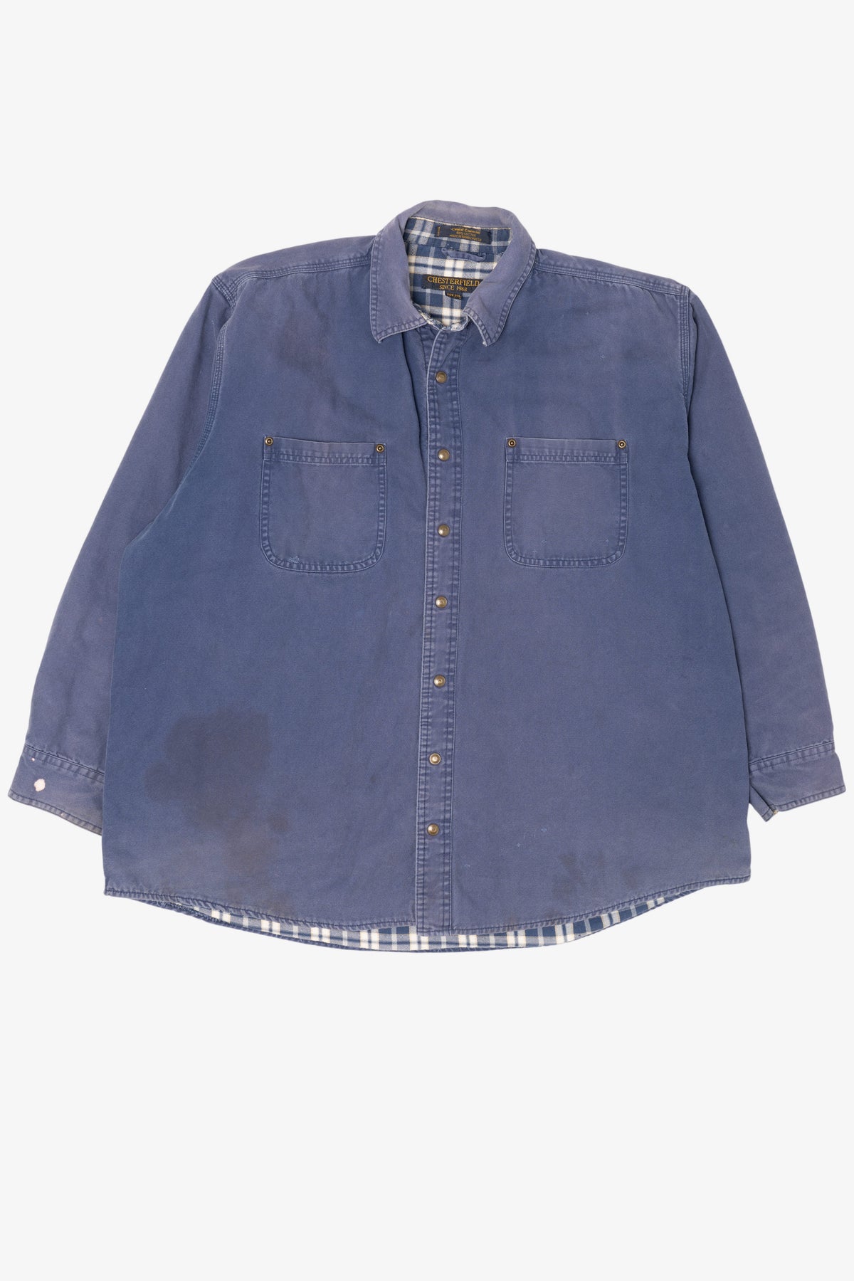 Vintage Blue Distressed Chesterfield Plaid Lined Button Up Shirt (1990s)