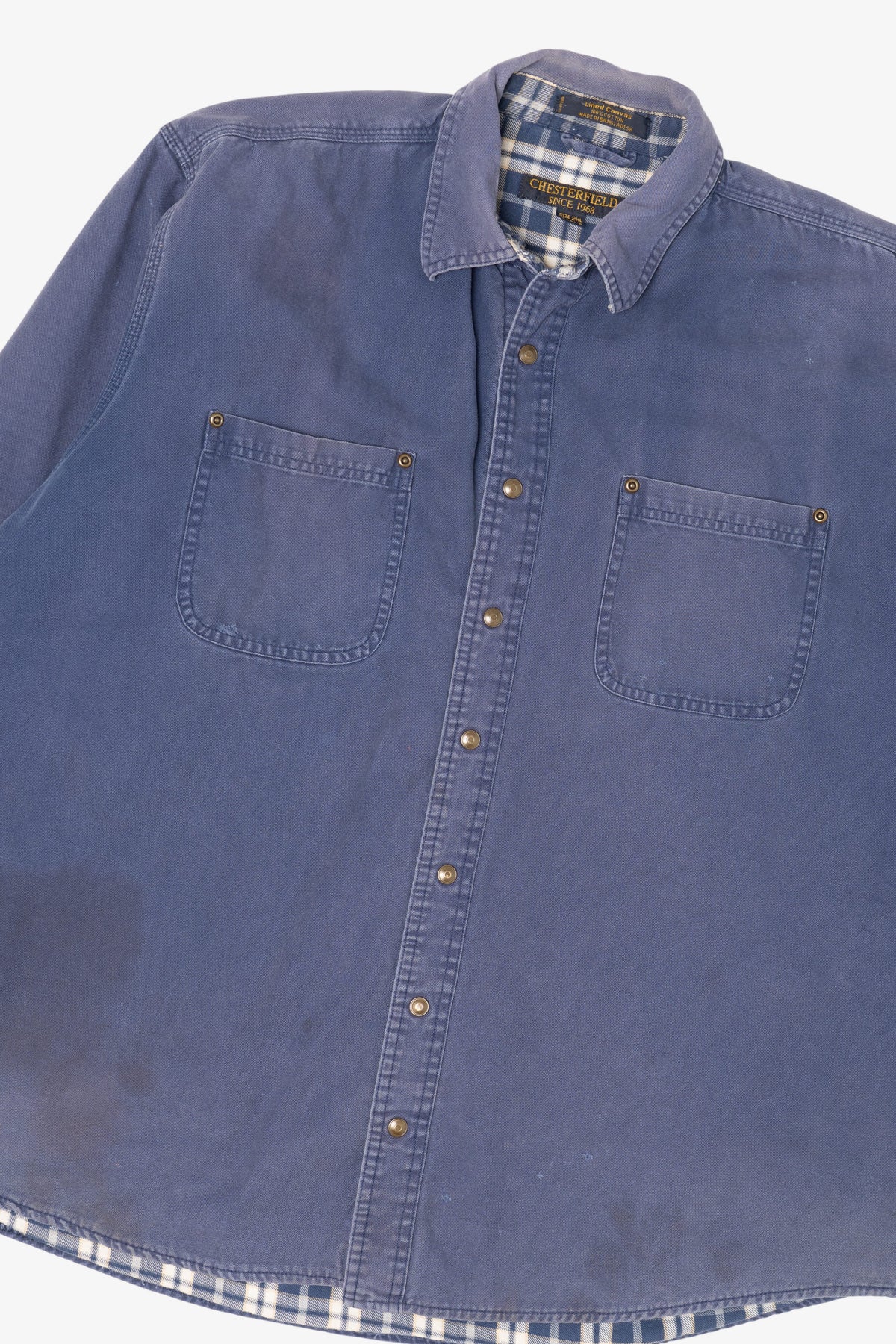 Vintage Blue Distressed Chesterfield Plaid Lined Button Up Shirt (1990s)