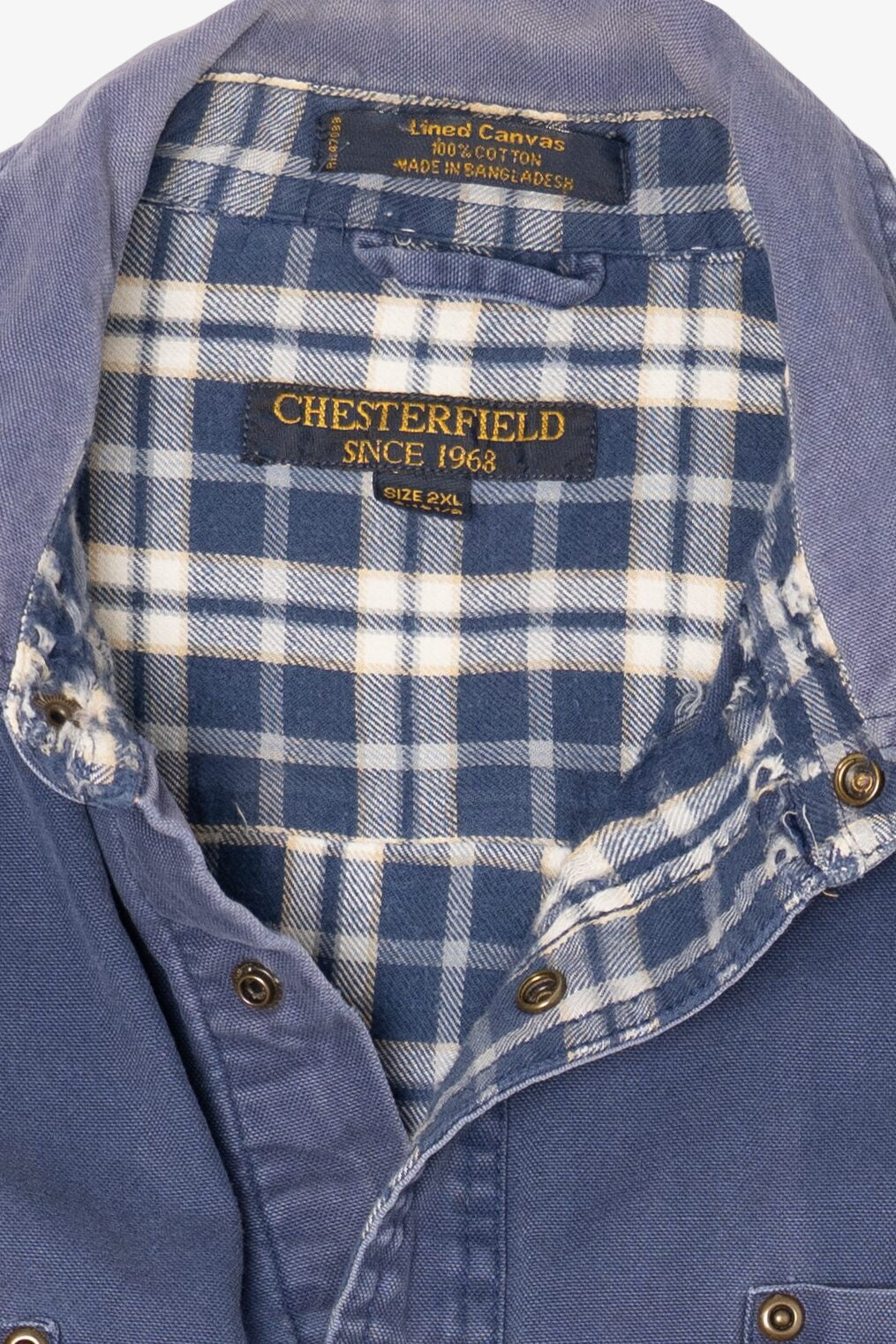 Vintage Blue Distressed Chesterfield Plaid Lined Button Up Shirt (1990s)