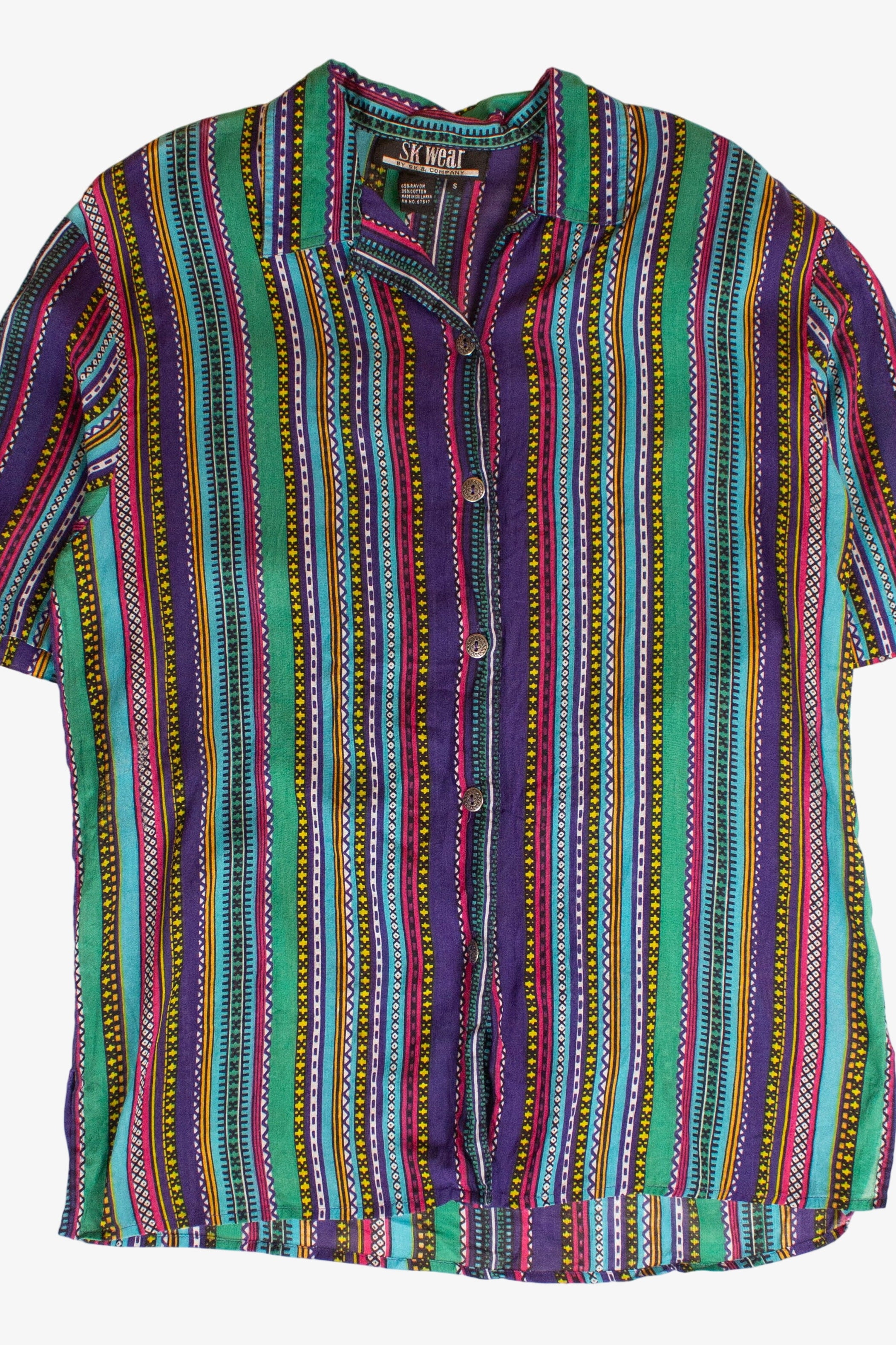 Vintage Sheer Multicolor Striped Button Up Shirt (1990s)