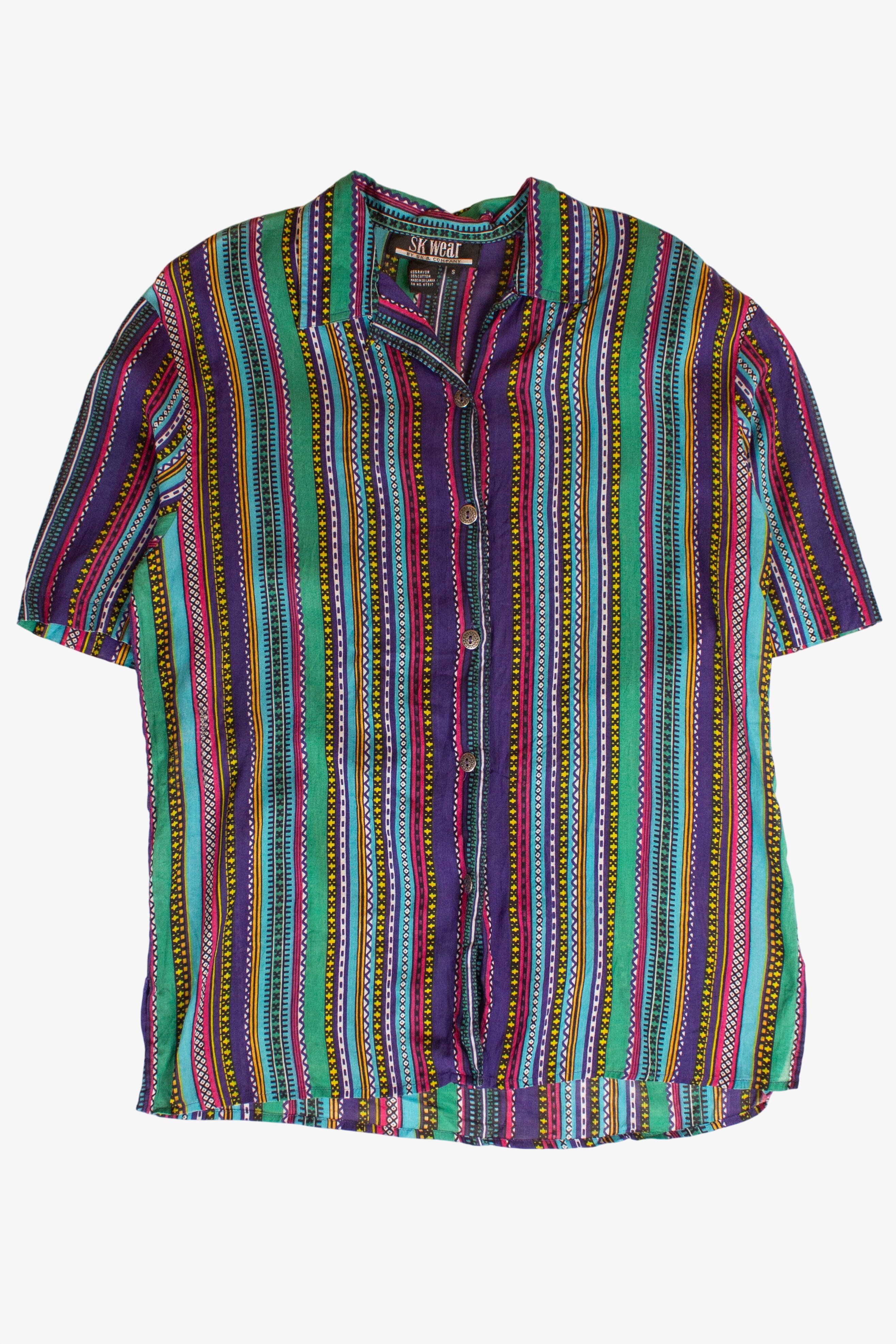Vintage Sheer Multicolor Striped Button Up Shirt (1990s)