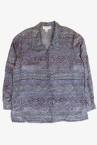 Vintage Blue Abstract Silk Button Up Shirt (1990s)