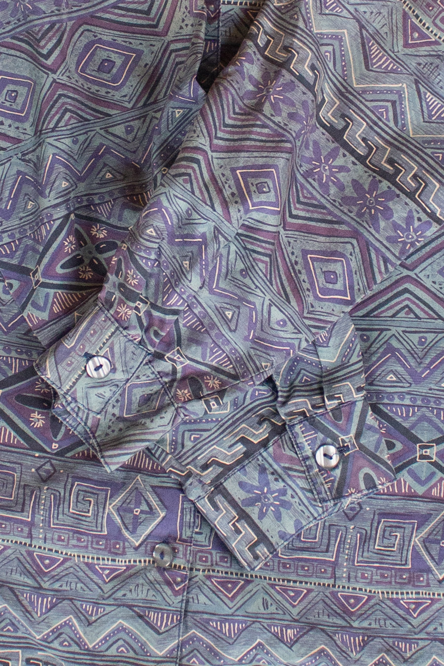 Vintage Blue Abstract Silk Button Up Shirt (1990s)