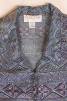 Vintage Blue Abstract Silk Button Up Shirt (1990s)