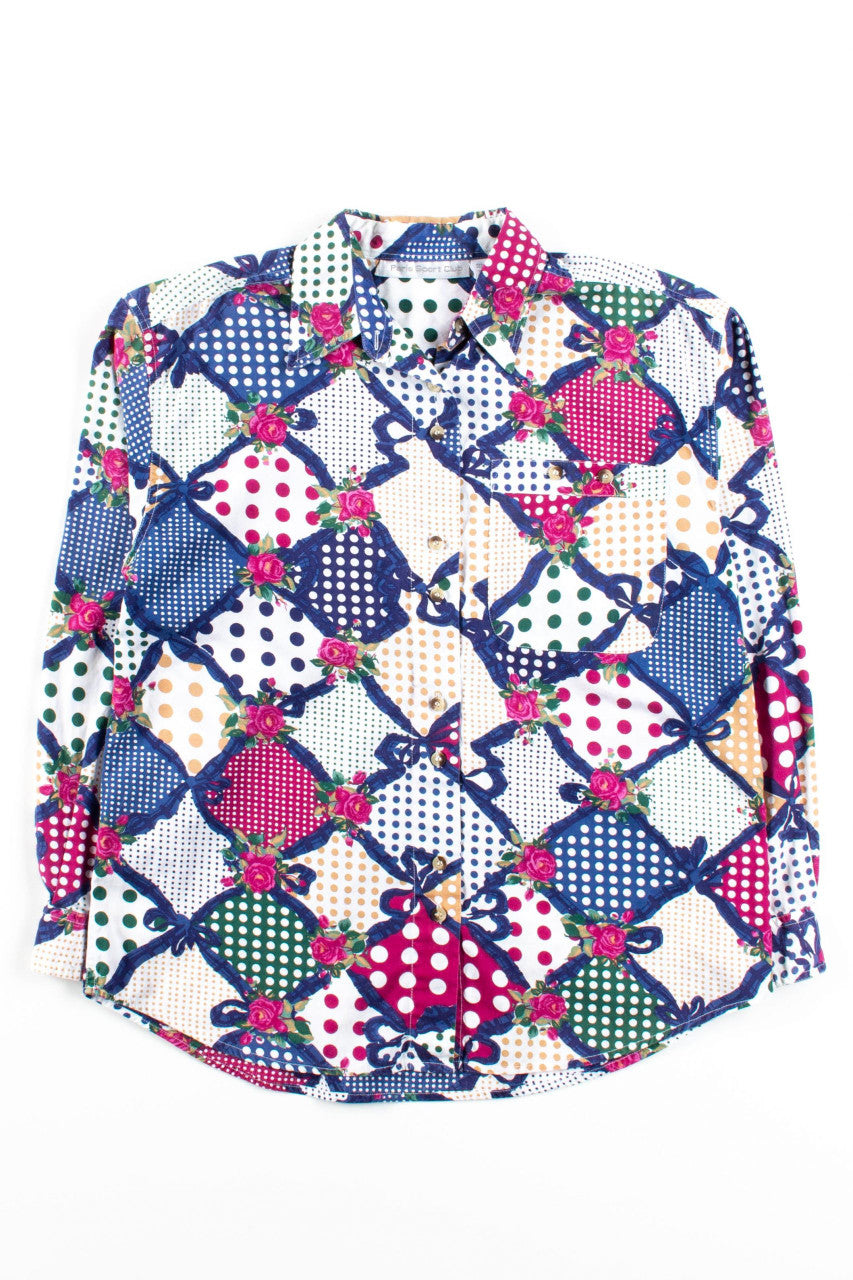 Vintage Floral Polka Dot Button Up Shirt