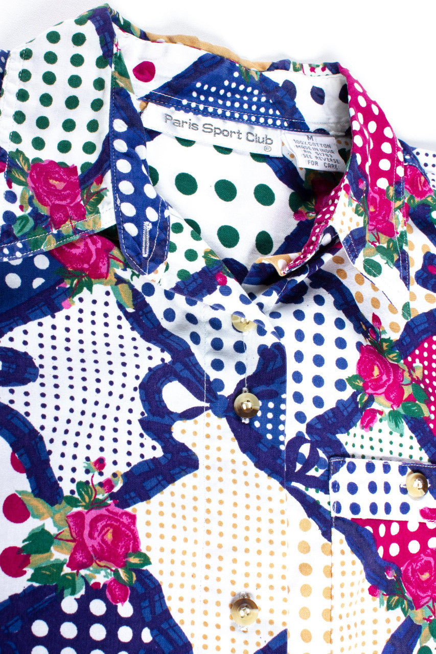 Vintage Floral Polka Dot Button Up Shirt