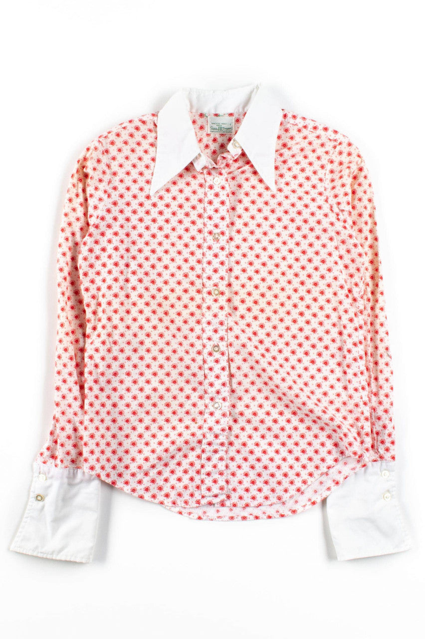 Vintage Red Floral Button Up Shirt (1960s)