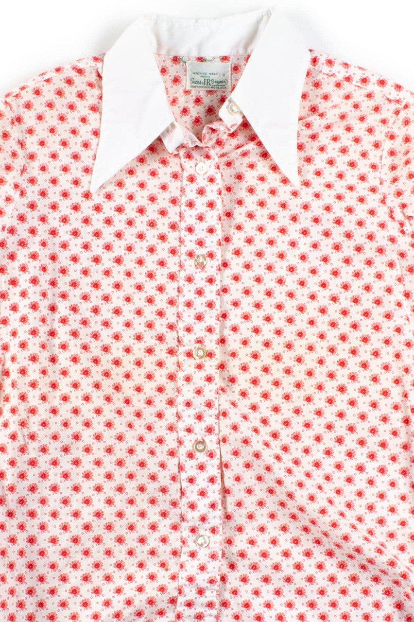 Vintage Red Floral Button Up Shirt (1960s)
