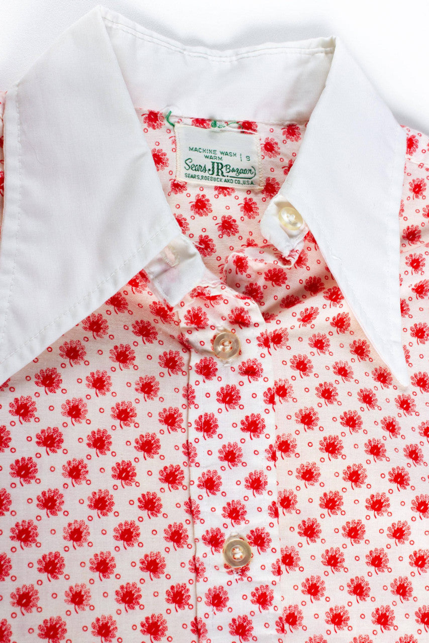 Vintage Red Floral Button Up Shirt (1960s)