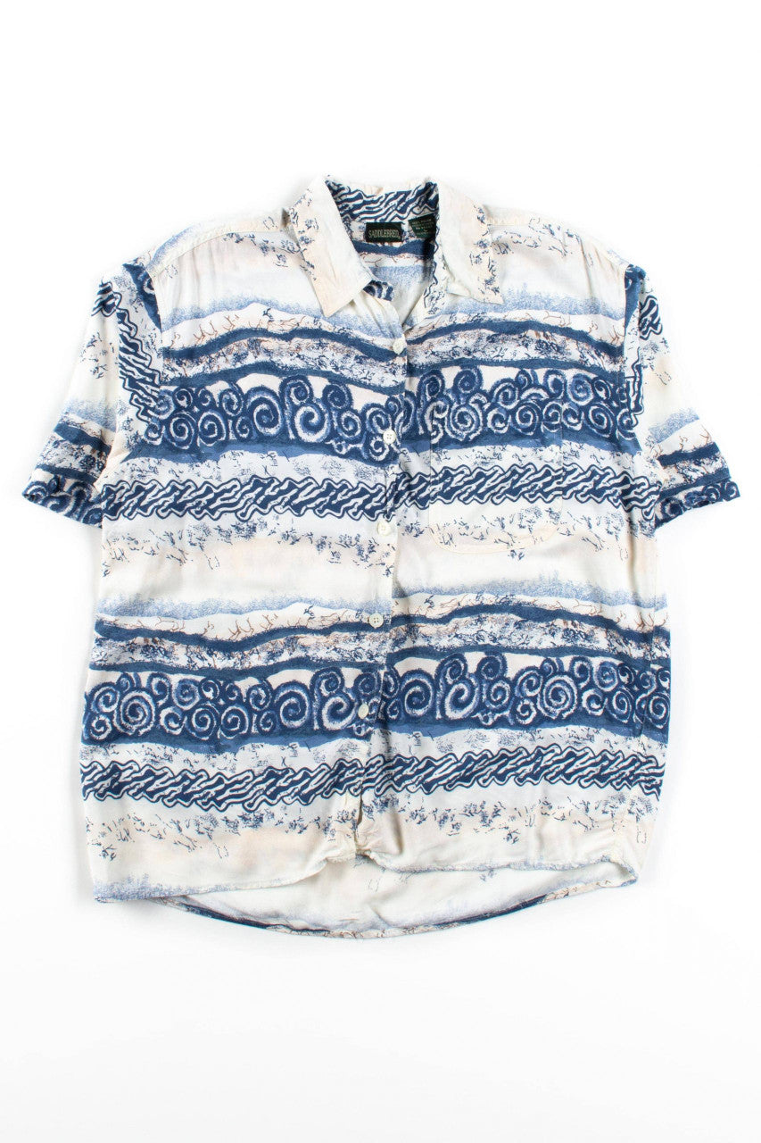Vintage Blue Waves Button Up Shirt