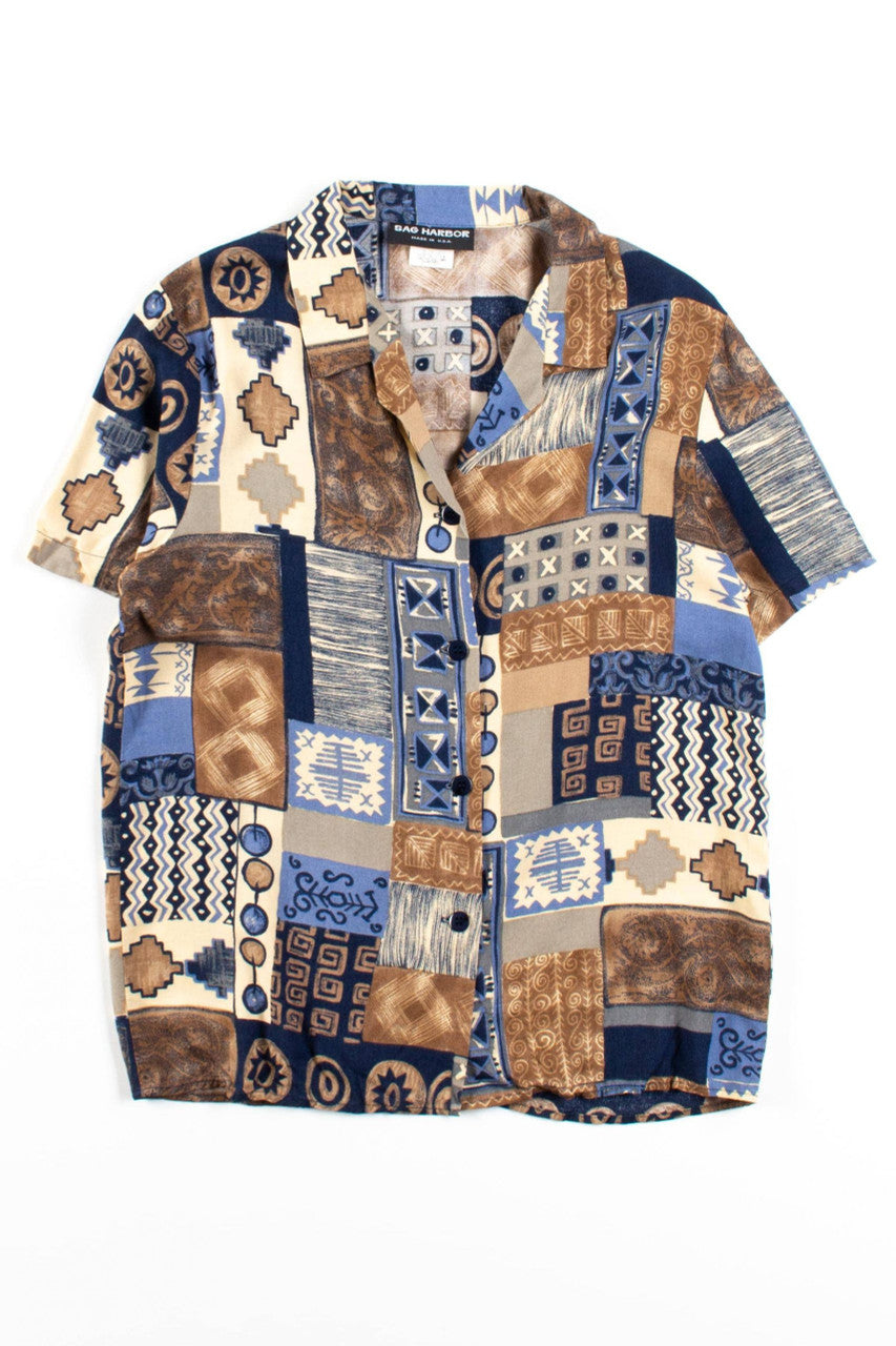 Vintage Abstract Squares Button Up Shirt