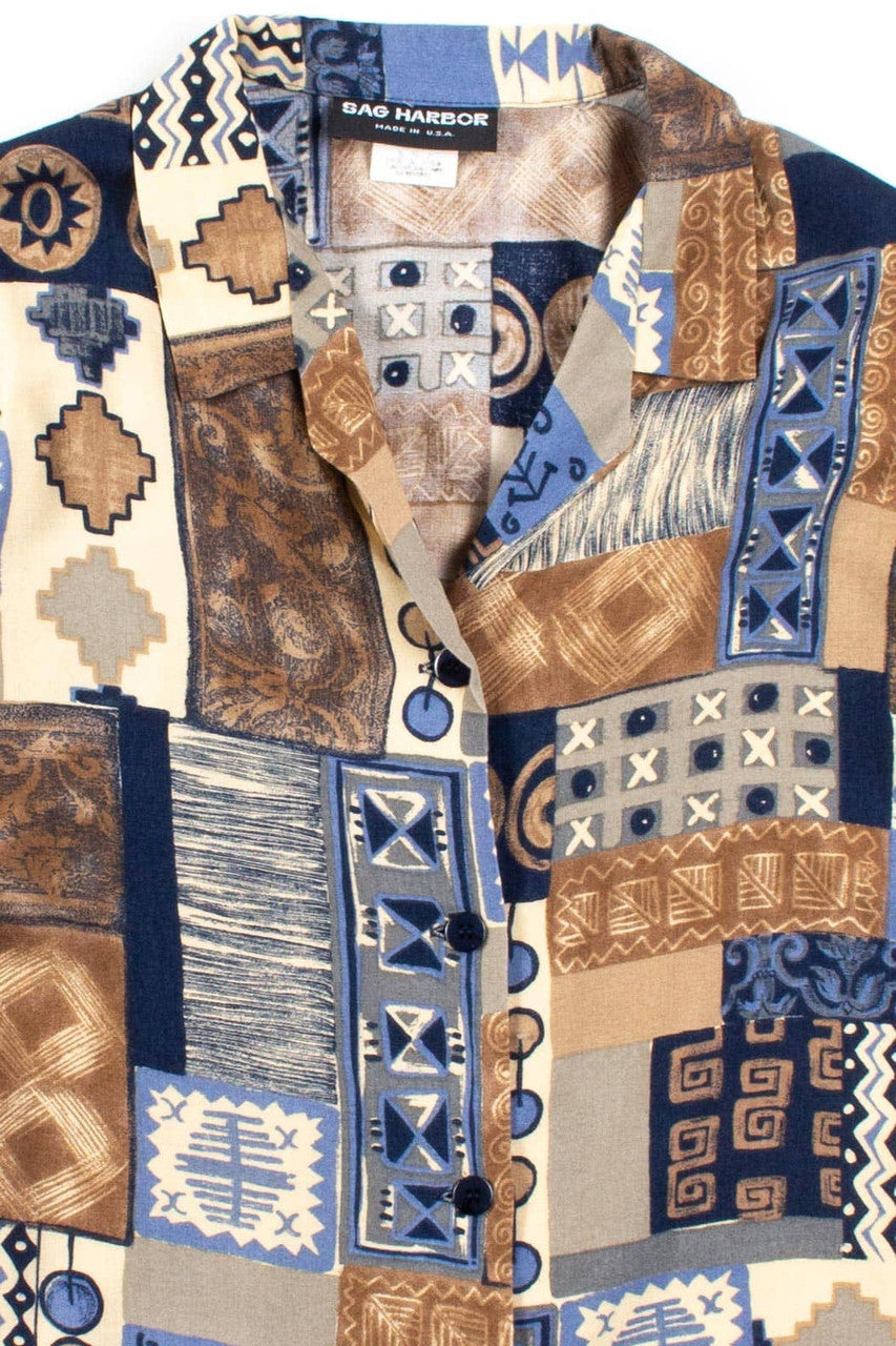 Vintage Abstract Squares Button Up Shirt