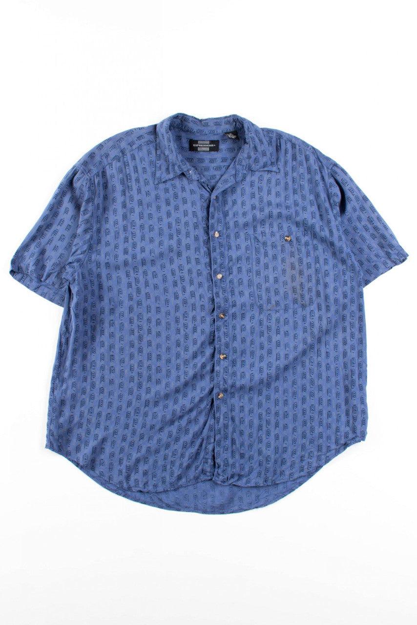 Blue Rectangle Pattern Button Up Shirt