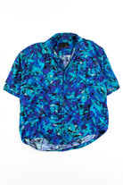 Vintage Blue Abstract Distressed Button Up Shirt