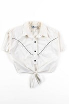 Vintage Cropped Tie Front Button Up Shirt