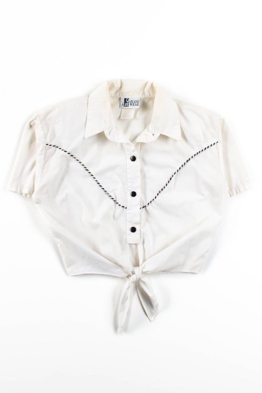 Vintage Cropped Tie Front Button Up Shirt