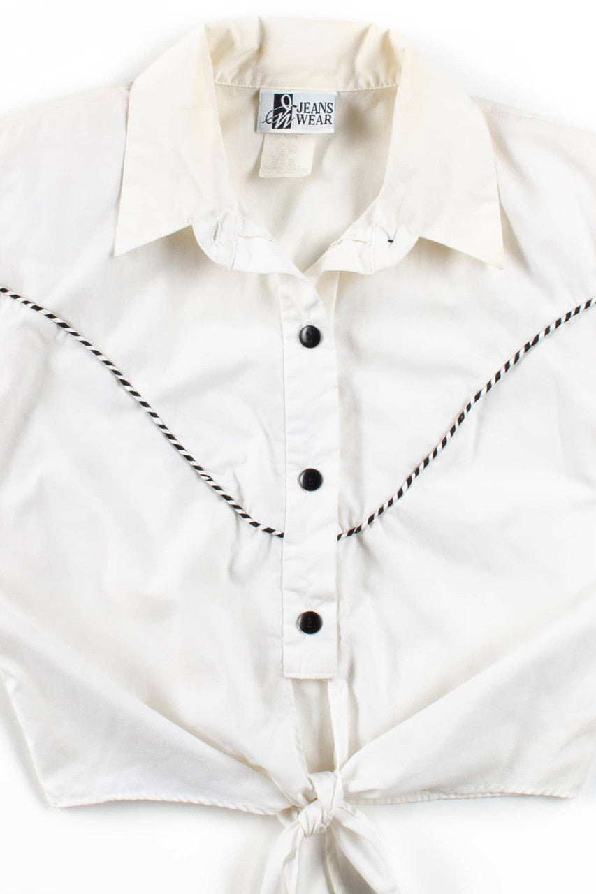 Vintage Cropped Tie Front Button Up Shirt