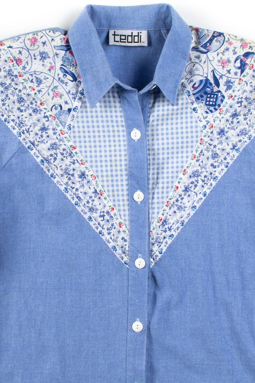 Vintage Floral Chambray Button Up Shirt