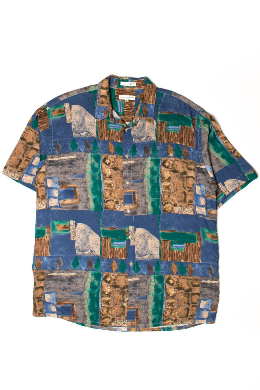 Vintage Watercolor Collage Button Up Shirt