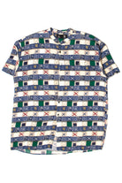 Vintage Banded Collar Xs & Squares Button Up Shirt
