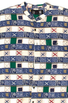 Vintage Banded Collar Xs & Squares Button Up Shirt