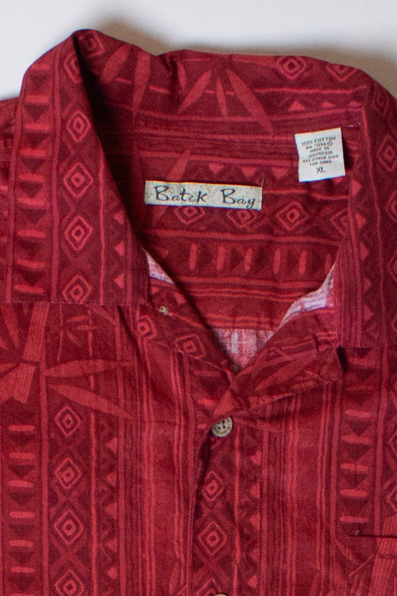 Vintage Red Bamboo Button Up Shirt (1990s)